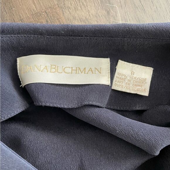 Vintage Dana Buchman Black Silk Button Down Blouse Longsleeve Peter Pan Collar 8 - Picture 5 of 5